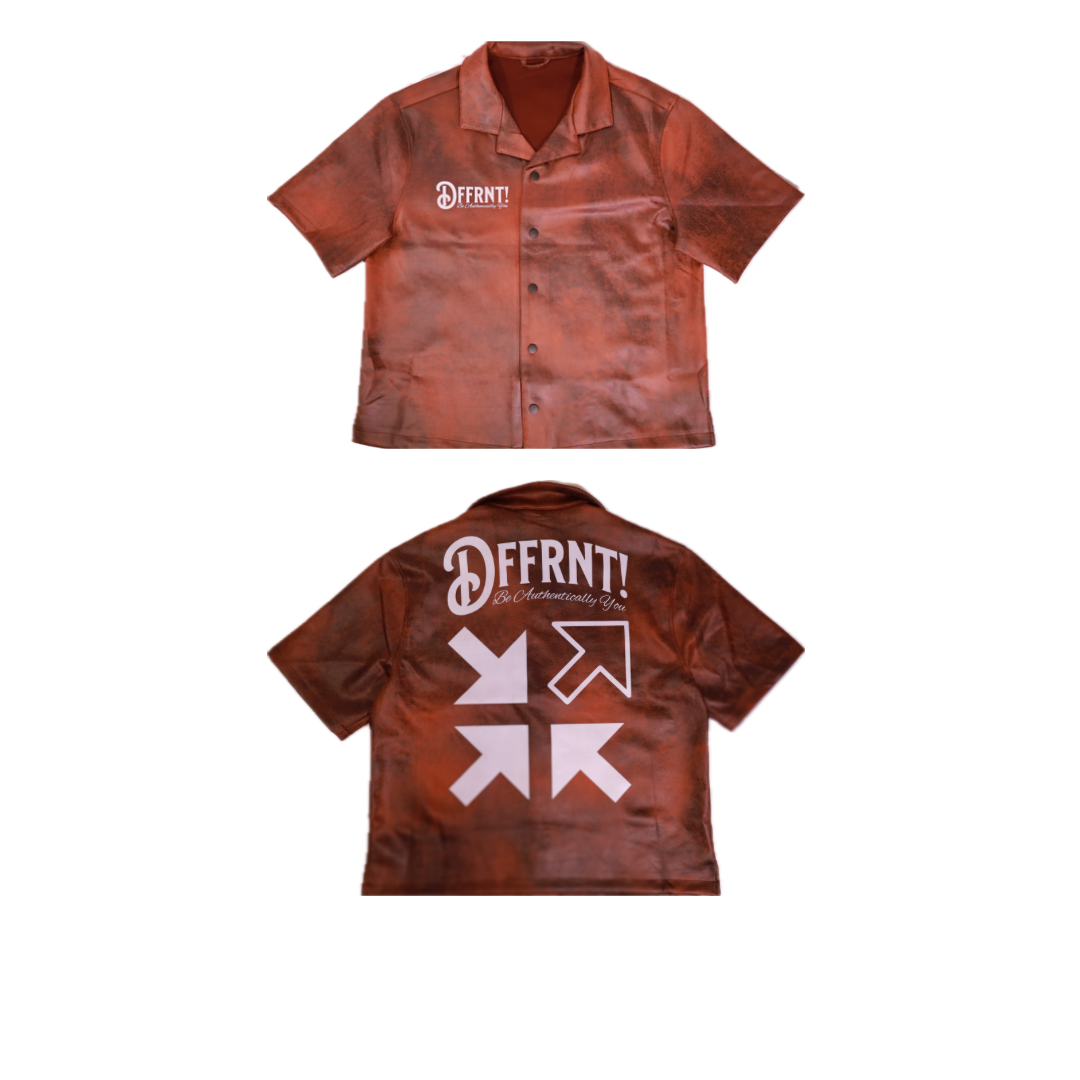 Rusted Tie-Dye Faux Leather Button-Up